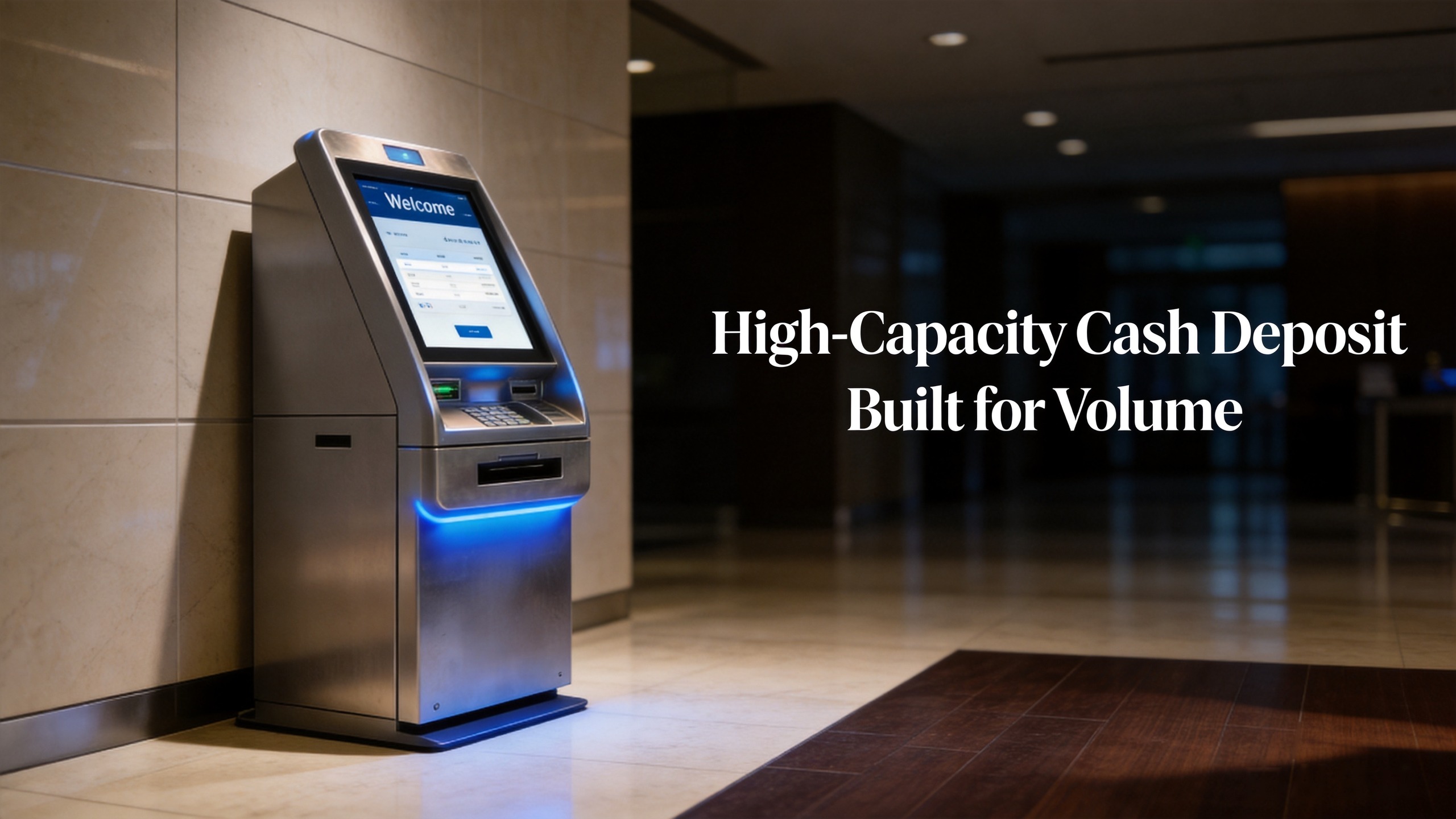 High-Capacity Cash Deposit Machine in a bank branch lobby - TopGood high-capacity self-service cash deposit kiosk for high-volume branch and retail cash handling